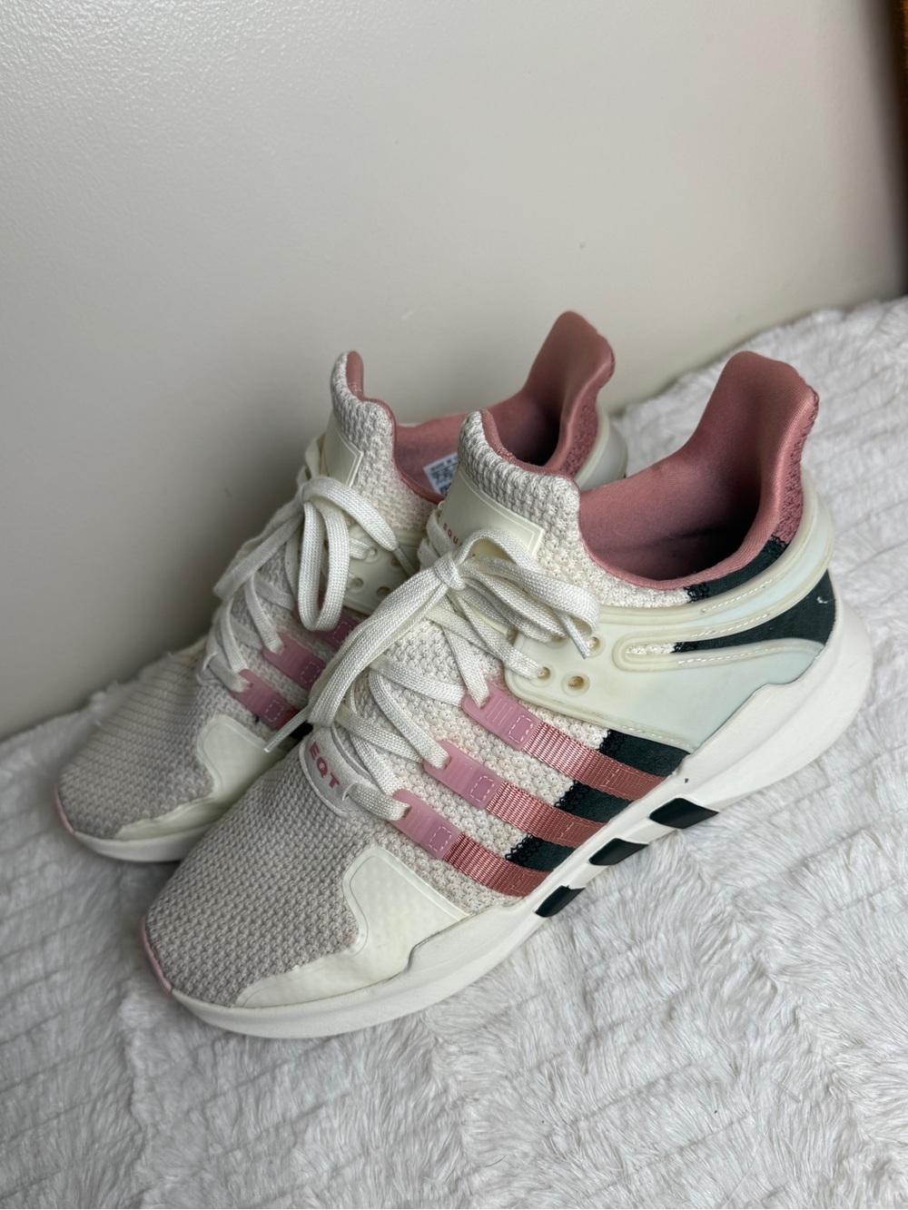 adidas Women’s Cream Sneakers with Pink & Black Accents